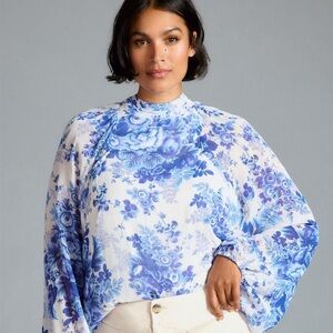 Maeve Sheer Tunic Floral Blue and White Blouse